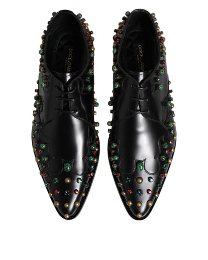 Dolce & Gabbana Black Leather Derby Dress Studded Shoes