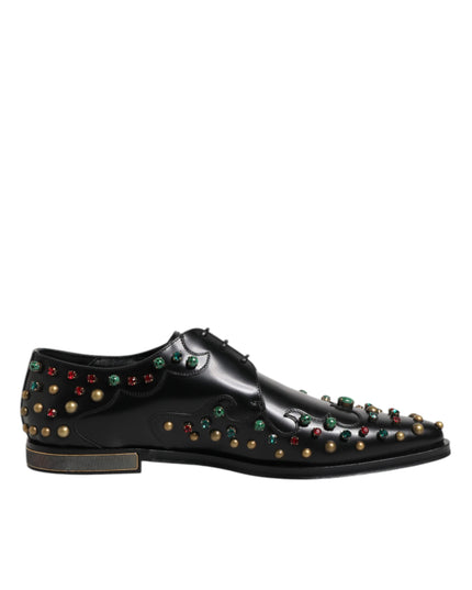 Dolce & Gabbana Black Leather Derby Dress Studded Shoes