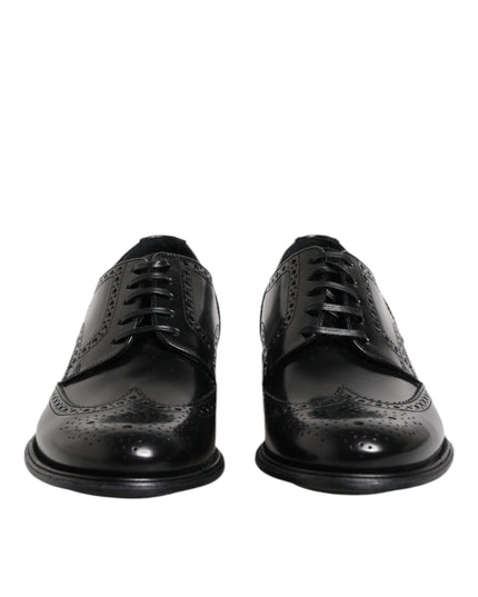 Dolce & Gabbana Black Leather Derby Wingtip Formal Shoes