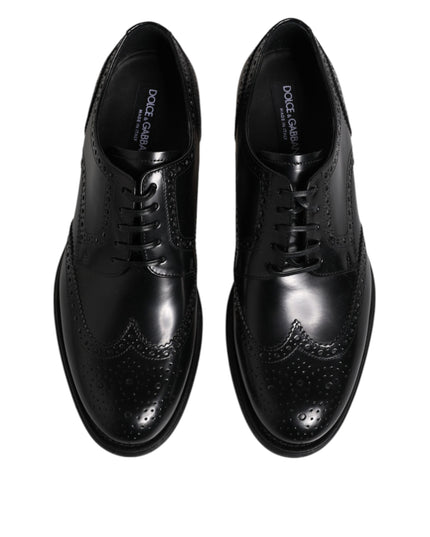 Dolce & Gabbana Black Leather Derby Wingtip Formal Shoes