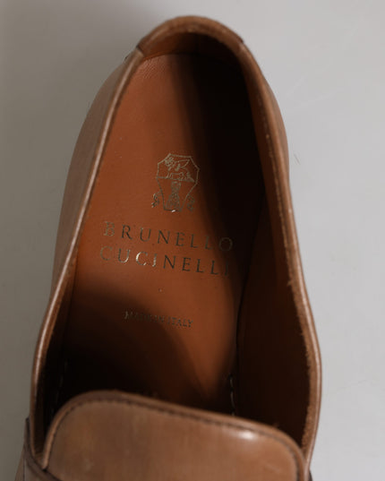 Brunello Cucinelli Brown Leather Loafer Dress Formal Shoes