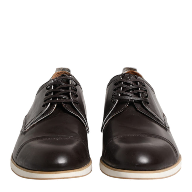 Pollini Dark Brown Leather Derby Lace Up Dress Formal Shoes