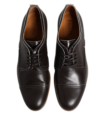 Pollini Dark Brown Leather Derby Lace Up Dress Formal Shoes