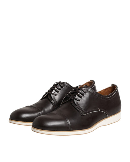 Pollini Dark Brown Leather Derby Lace Up Dress Formal Shoes