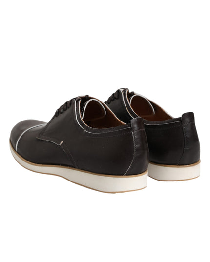 Pollini Dark Brown Leather Derby Lace Up Dress Formal Shoes