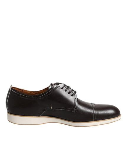 Pollini Dark Brown Leather Derby Lace Up Dress Formal Shoes