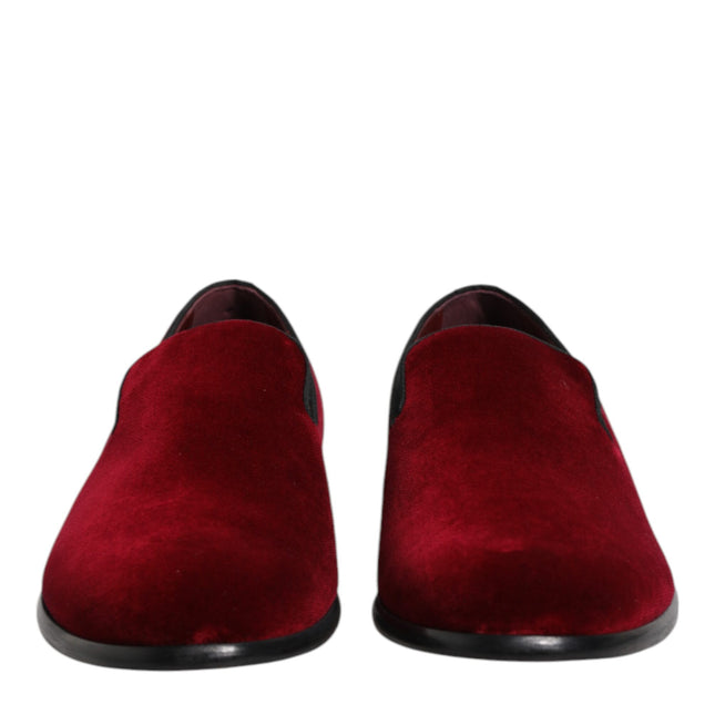 Dolce & Gabbana Red Cotton Velvet Slip On Loafers Formal Shoes