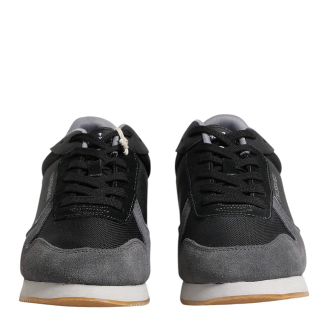 Trussardi Black Gray Lace Up Low Top Casual Sneakers Shoes