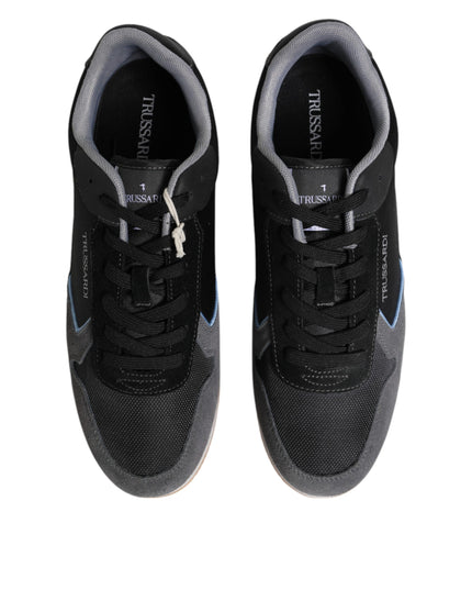 Trussardi Black Gray Lace Up Low Top Casual Sneakers Shoes
