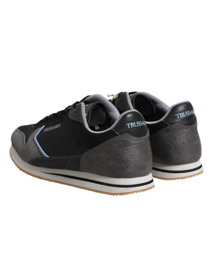 Trussardi Black Gray Lace Up Low Top Casual Sneakers Shoes