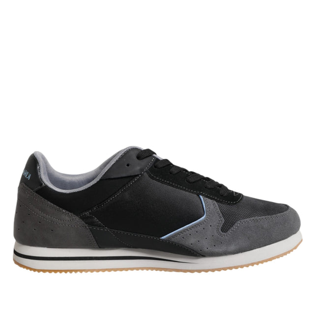 Trussardi Black Gray Lace Up Low Top Casual Sneakers Shoes