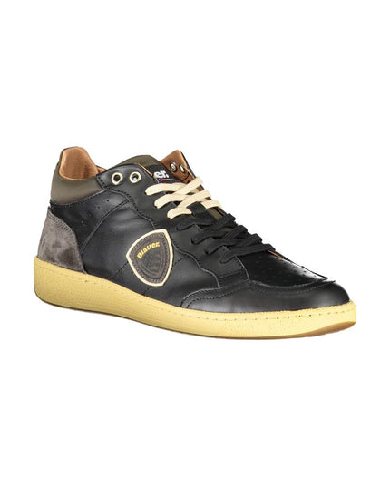 Blauer Sleek Black Lace-Up Sneakers with Contrast Details