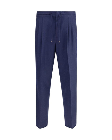 Brunello Cucinelli Blue Fleece Wool Casual Pants