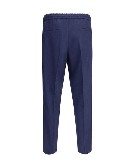 Brunello Cucinelli Blue Fleece Wool Casual Pants