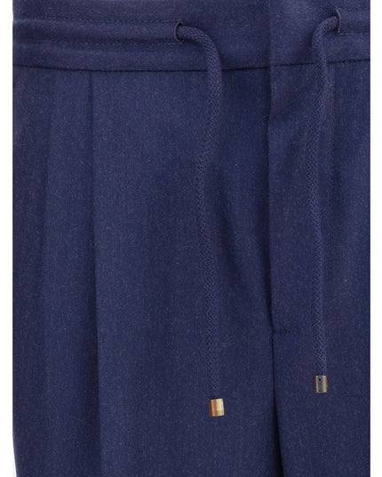 Brunello Cucinelli Blue Fleece Wool Casual Pants