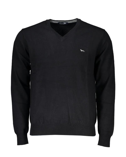 Harmont & Blaine Elegant V-Neck Embroidered Black Sweater
