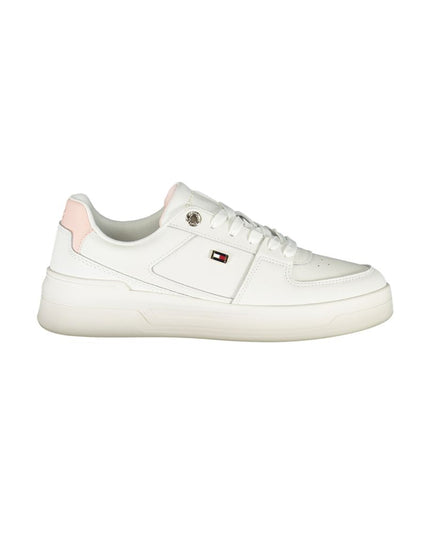 Tommy Hilfiger Elegant White Lace-Up Sneakers with Contrast Detail