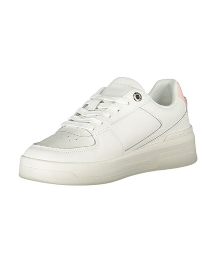 Tommy Hilfiger Elegant White Lace-Up Sneakers with Contrast Detail