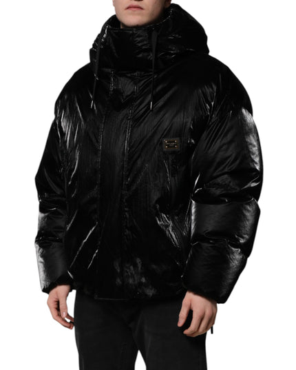 Dolce & Gabbana Black Logo Full Zip Hooded Quilted Jacket