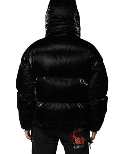 Dolce & Gabbana Black Logo Full Zip Hooded Quilted Jacket