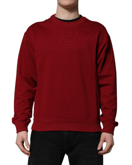 Dolce & Gabbana Red Embossed Logo Cotton Crew Neck Sweater