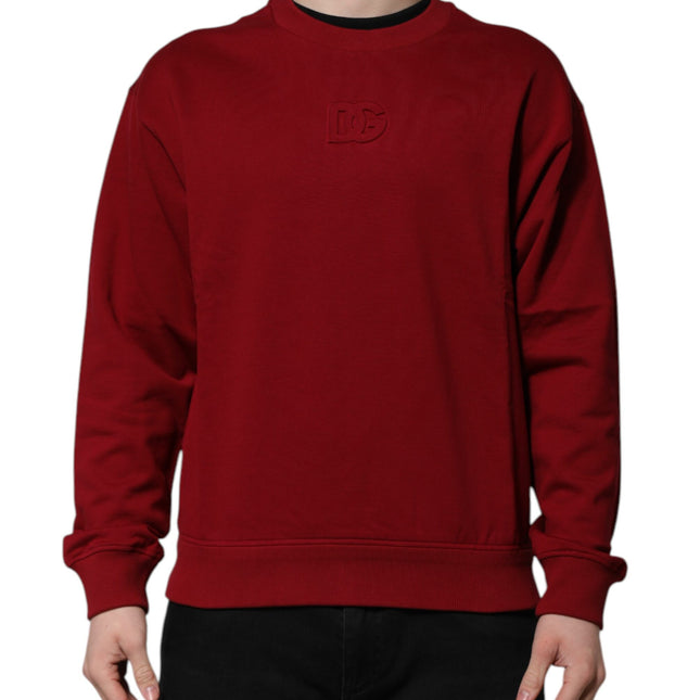 Dolce & Gabbana Red Embossed Logo Cotton Crew Neck Sweater