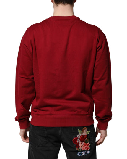 Dolce & Gabbana Red Embossed Logo Cotton Crew Neck Sweater