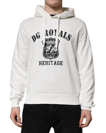 Dolce & Gabbana White Cotton DG ROYAL Print Hooded Sweater