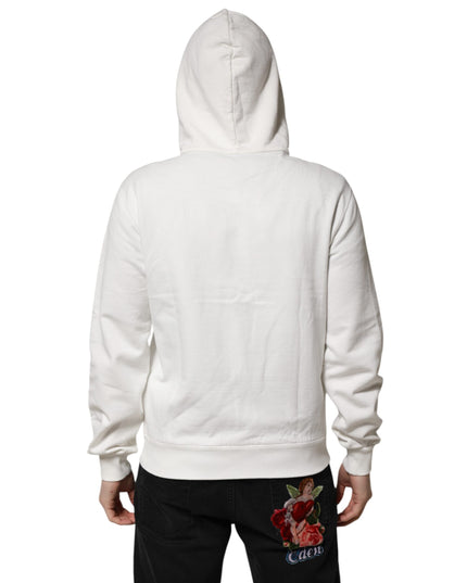 Dolce & Gabbana White Cotton DG ROYAL Print Hooded Sweater