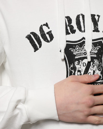 Dolce & Gabbana White Cotton DG ROYAL Print Hooded Sweater