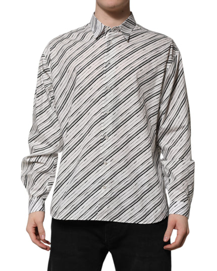Dolce & Gabbana White Striped Long Sleeves Men Formal Shirt