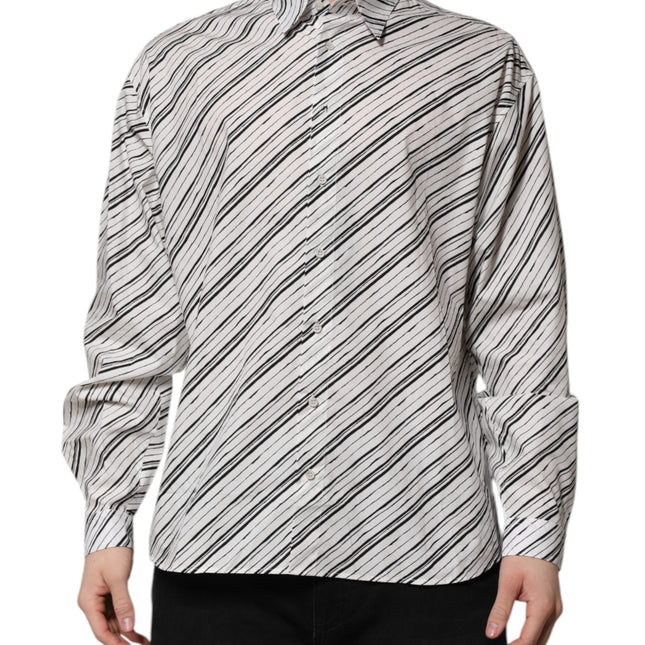 Dolce & Gabbana White Striped Long Sleeves Men Formal Shirt