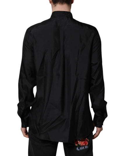 Dolce & Gabbana Dark Blue Silk MARTINI Men Formal Dress Shirt