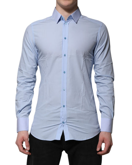Dolce & Gabbana Blue Cotton GOLD Long Sleeves Men Dress Shirt