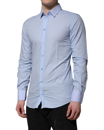 Dolce & Gabbana Blue Cotton GOLD Long Sleeves Men Dress Shirt