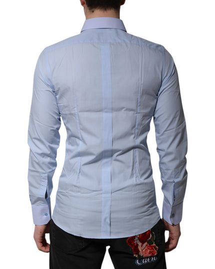 Dolce & Gabbana Blue Cotton GOLD Long Sleeves Men Dress Shirt