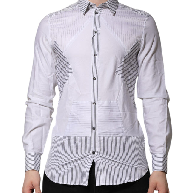 Dolce & Gabbana White Striped GOLD Long Sleeves Dress Shirt