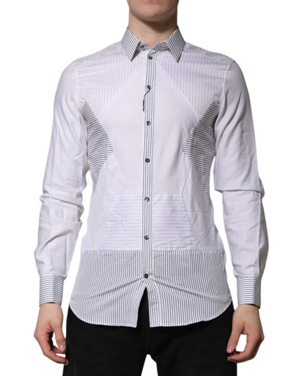 Dolce & Gabbana White Striped GOLD Long Sleeves Dress Shirt