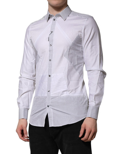 Dolce & Gabbana White Striped GOLD Long Sleeves Dress Shirt