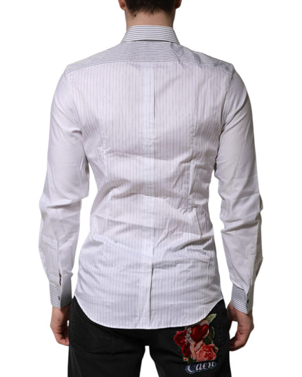 Dolce & Gabbana White Striped GOLD Long Sleeves Dress Shirt