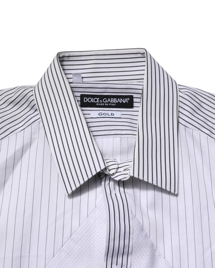 Dolce & Gabbana White Striped GOLD Long Sleeves Dress Shirt