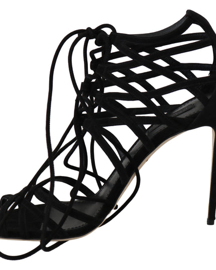 Dolce & Gabbana Black Suede Strap Stilettos Sandals