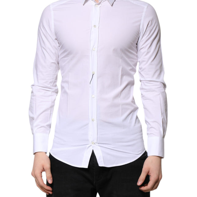 Dolce & Gabbana White Cotton GOLD Long Sleeves Dress Shirt