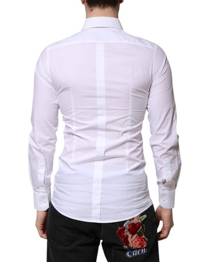 Dolce & Gabbana White Cotton GOLD Long Sleeves Dress Shirt