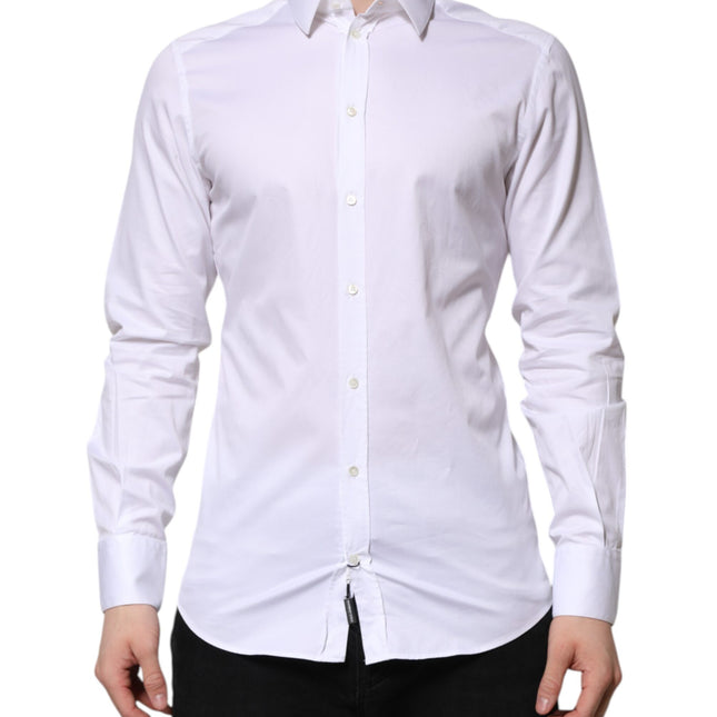 Dolce & Gabbana White Cotton GOLD Long Sleeve Men Dress Shirt
