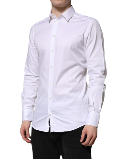 Dolce & Gabbana White Cotton GOLD Long Sleeve Men Dress Shirt