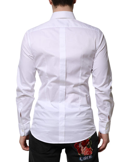 Dolce & Gabbana White Cotton GOLD Long Sleeve Men Dress Shirt
