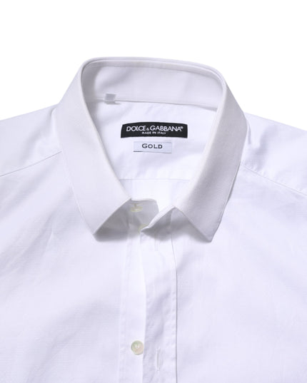Dolce & Gabbana White Cotton GOLD Long Sleeve Men Dress Shirt
