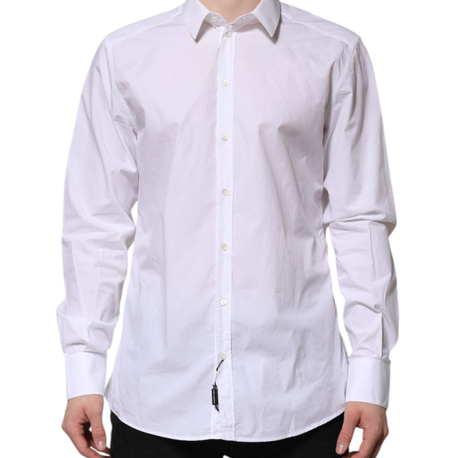 Dolce & Gabbana White Cotton GOLD Long Sleeves Dress Shirt