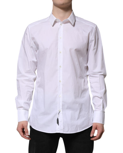 Dolce & Gabbana White Cotton GOLD Long Sleeves Dress Shirt
